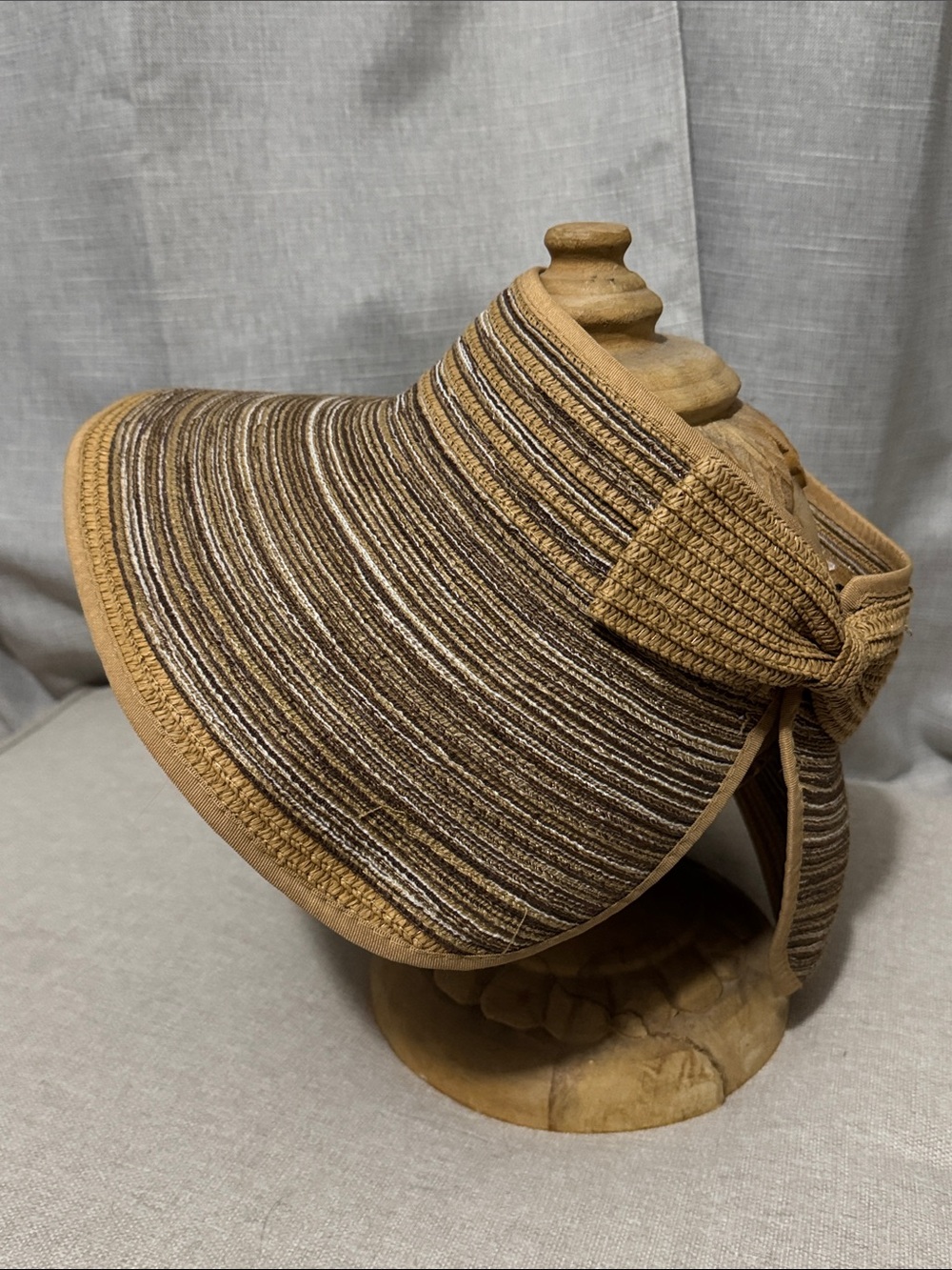 Gorgeous Magid Sun Visor-Earth Tones-Striped-Paper Material-Rear Bow Detail-EUC - Picture 12 of 14